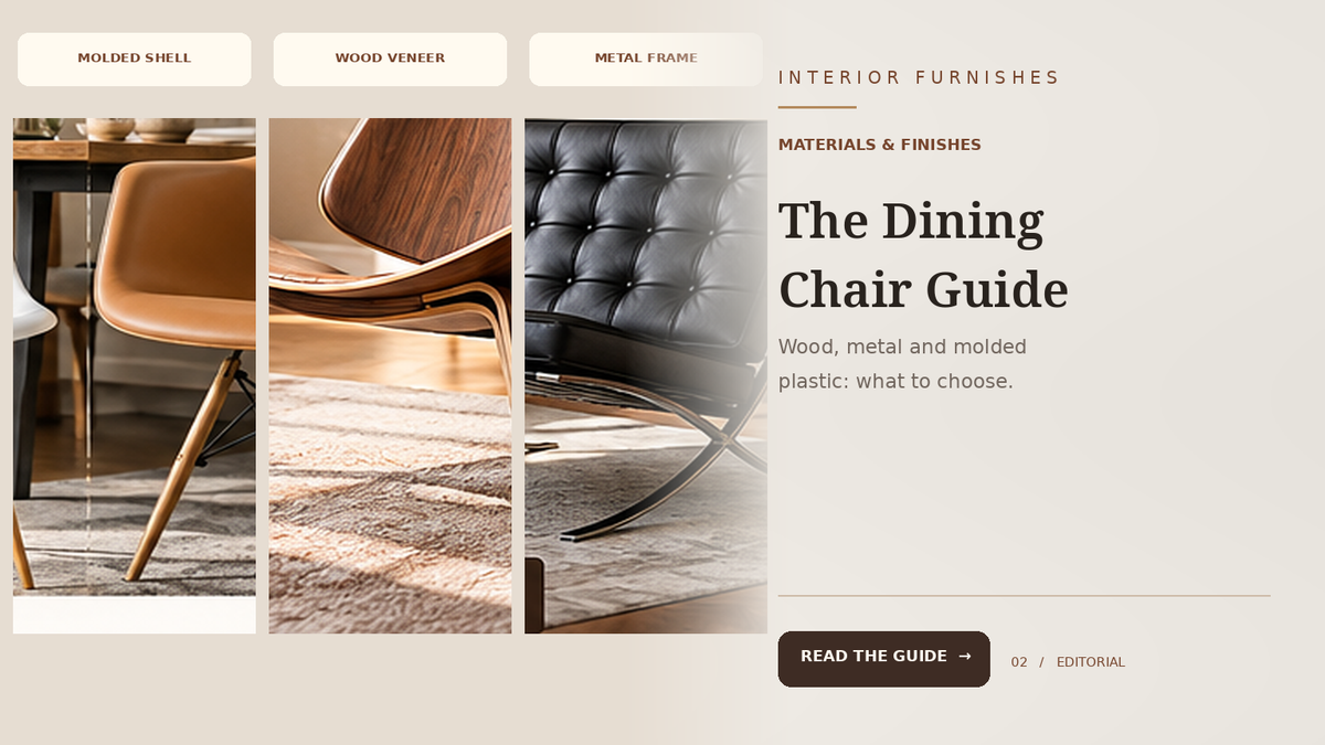 Mid-century dining chair materials comparison: molded plastic, veneer and metal frame