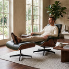 Eames Lounge Chair Replica & Ottoman - Olive Green Waxed Leather, Black Base