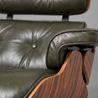 Eames Lounge Chair Replica & Ottoman - Olive Green Waxed Leather, Black Base