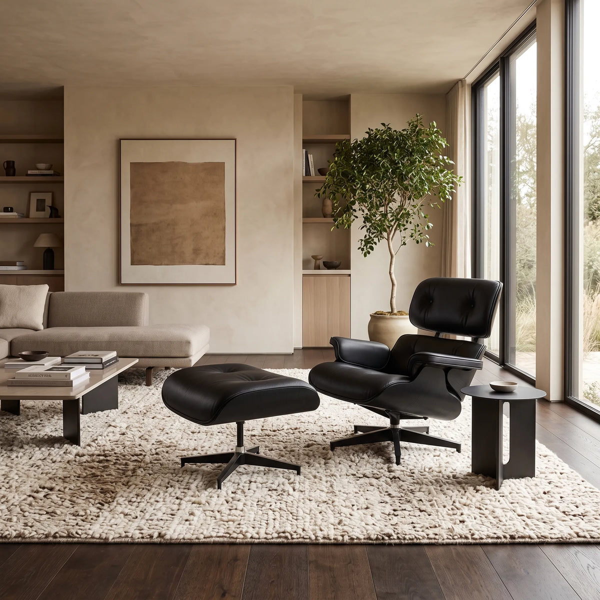 Eames Lounge Chair Replica & Ottoman - Ebony Black Ash Wood