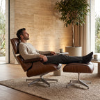 Eames Lounge Chair Replica & Ottoman - Vintage Tan Waxed Leather, Chrome Base