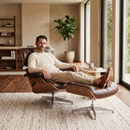 Eames Lounge Chair Replica & Ottoman - Vintage Tan Waxed Leather, Chrome Base