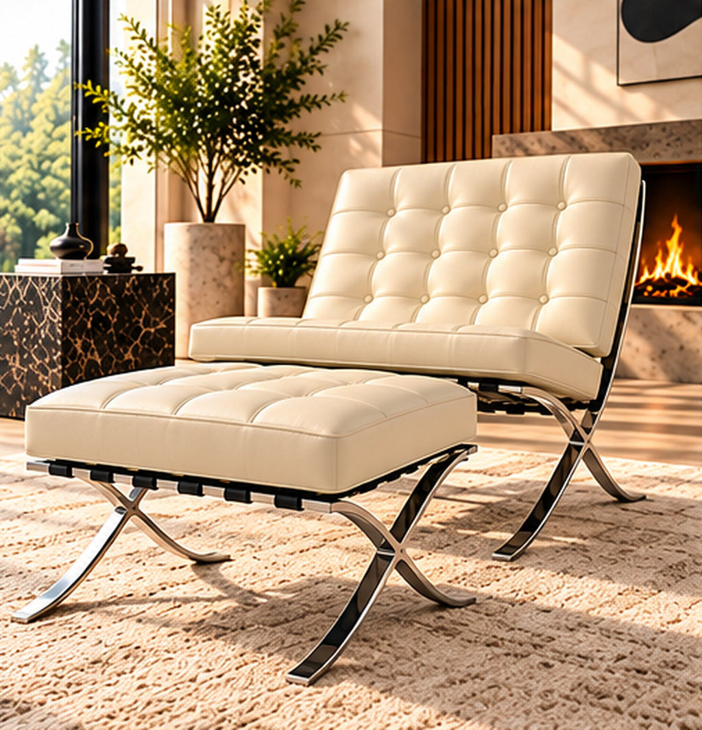 Barcelona chair and matching ottoman - cream
