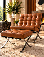 Barcelona chair and matching ottoman - tan brown