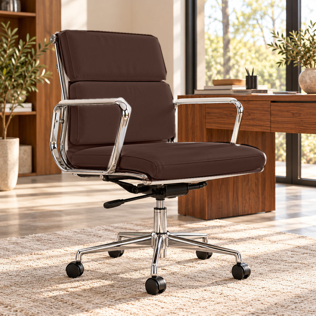 EA217 Low Back Soft Pad Chair – Dark Brown / Chrome Frame – premium lifestyle photo