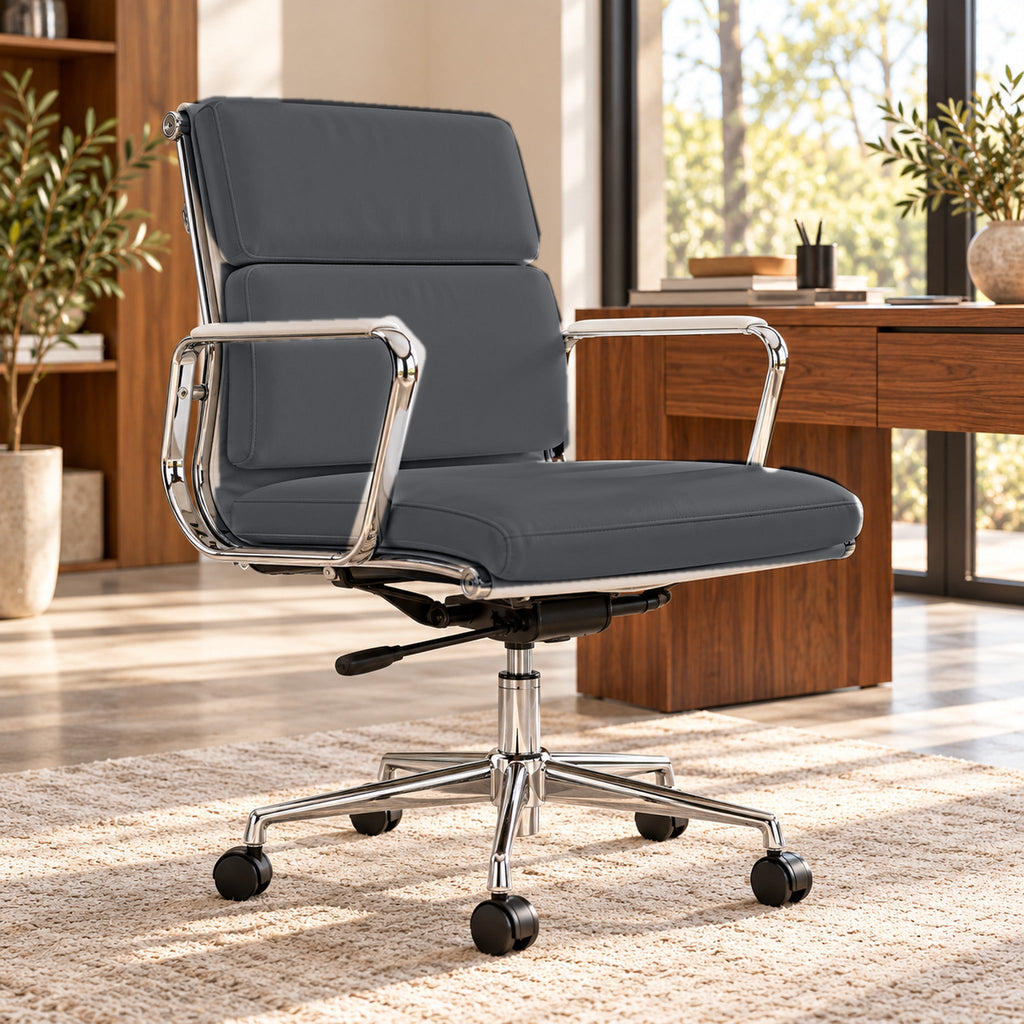 EA217 Low Back Soft Pad Chair – Dark Grey / Chrome Frame – premium lifestyle photo