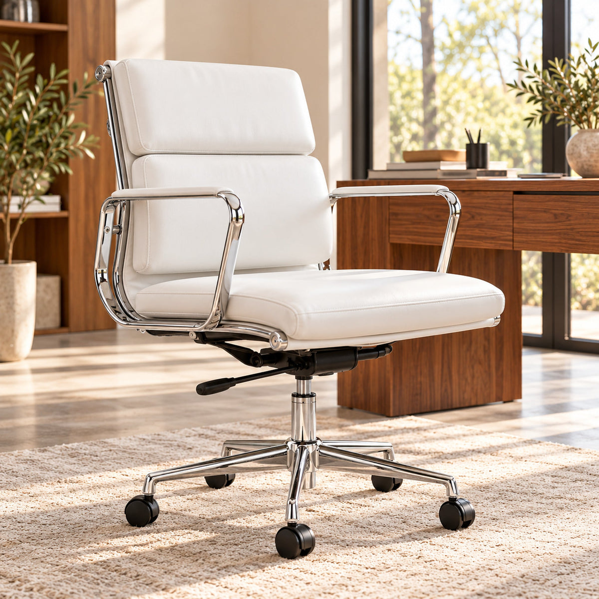 EA217 Low Back Soft Pad Chair – White / Chrome Frame – premium lifestyle photo