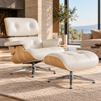Eames Lounge Chair Replica & Ottoman – Natural Ash Wood – White / Chrome Base – premium lifestyle photo