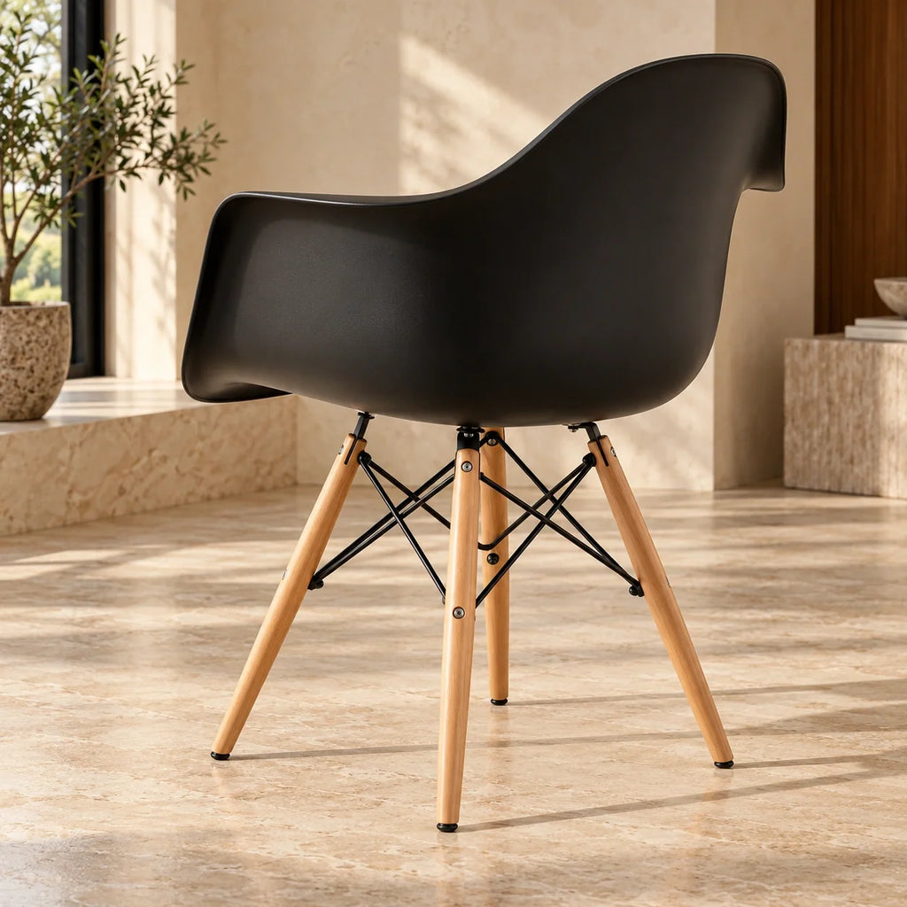 Black Eames DAW dining armchair rear angle