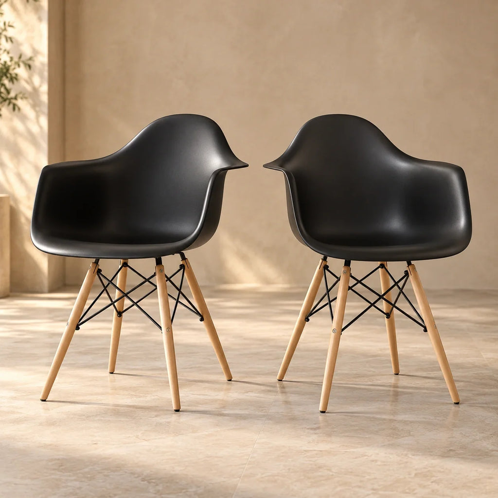 Set of two black Eames DAW dining armchairs