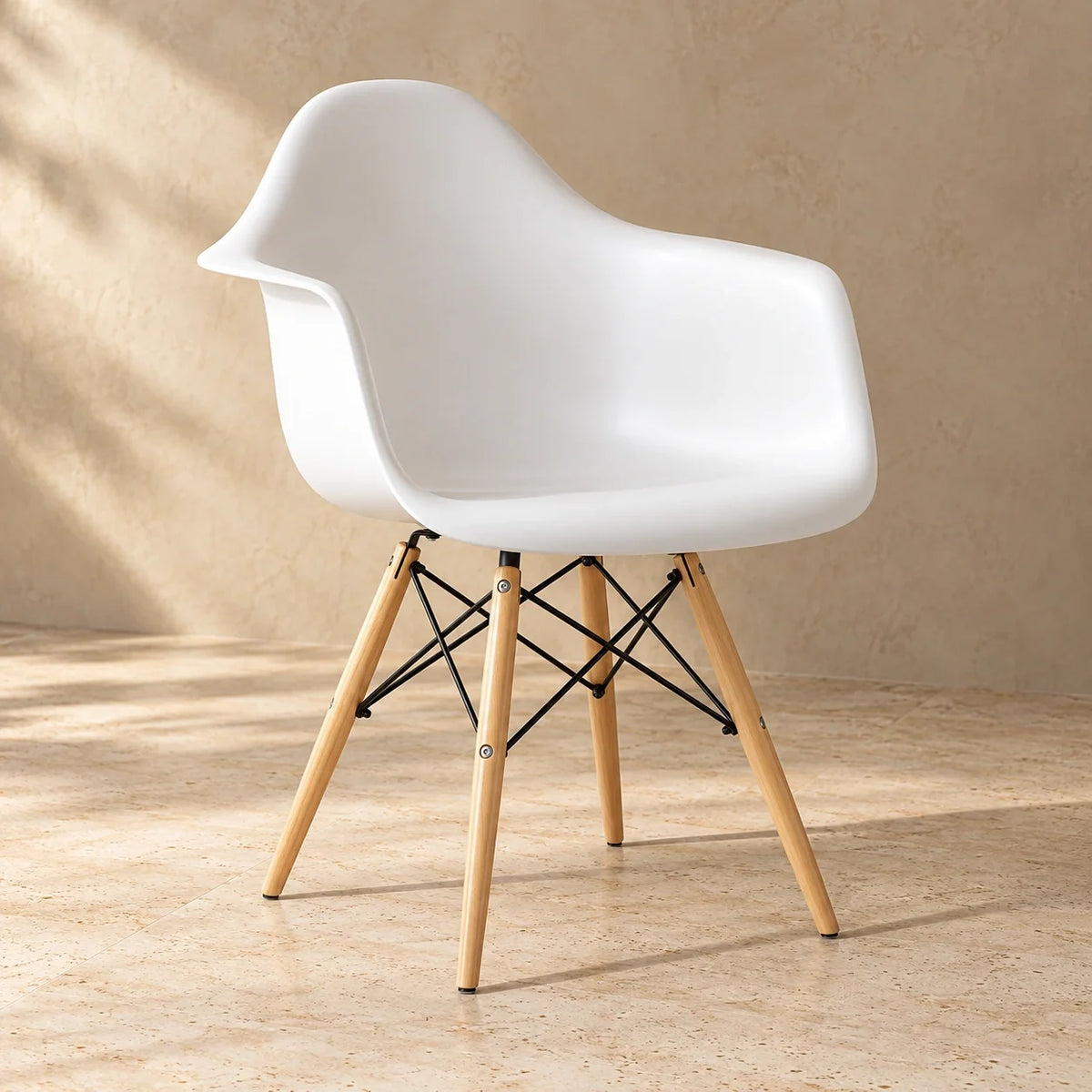 White Eames DAW dining armchair single-chair variant