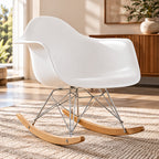 Eames RAR Rocking Armchair – White / Chrome & Wood Runners – premium lifestyle photo