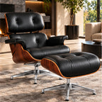 Eames Lounge Chair Replica & Ottoman – Rosewood Finish – Black / Chrome Base – lifestyle photo