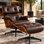 Eames Lounge Chair Replica & Ottoman – Rosewood Finish – Chocolate Brown / Black Base – lifestyle photo