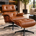 Eames Lounge Chair Replica & Ottoman – Rosewood Finish – Tan Brown / Black Base – lifestyle photo