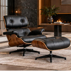 Eames Lounge Chair Replica & Matching Ottoman – Walnut Wood – Black / Black Base – premium lifestyle photo