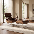 Eames Lounge Chair Replica & Ottoman - Vintage Tan Waxed Leather, Chrome Base
