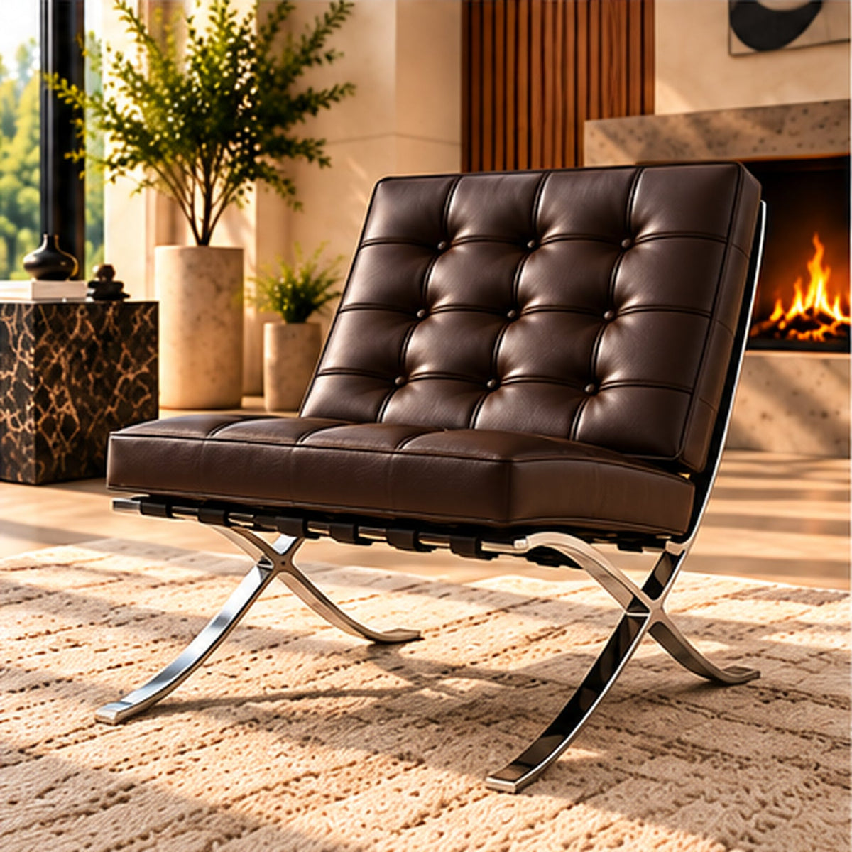 Barcelona chair only, Italian leather, chocolate brown