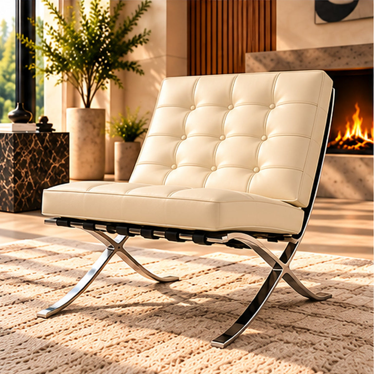 Barcelona chair only, Italian leather, cream