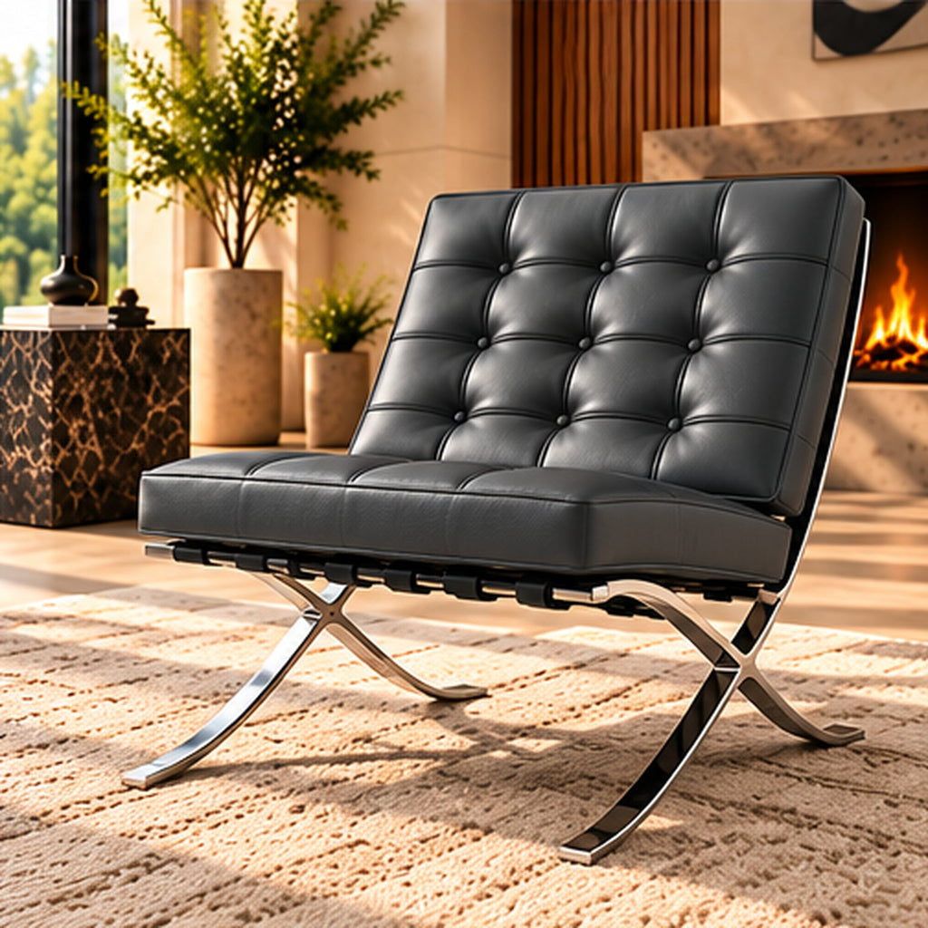 Barcelona chair only, Italian leather, dark grey