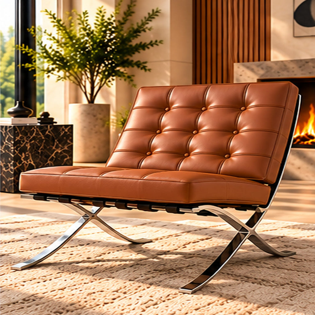 Barcelona chair only, Italian leather, tan brown